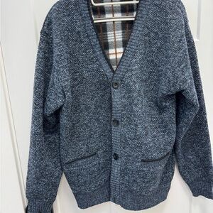 Men's Navy Blue Button-Front Knit Cardigan Sweater With Fleece Lining